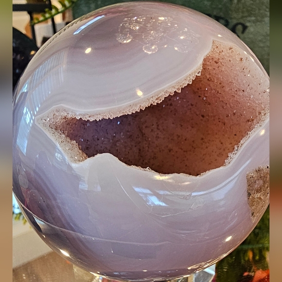 Large Blue Agate Crystal Sphere with Druzy Cave And Banding!! 3.1